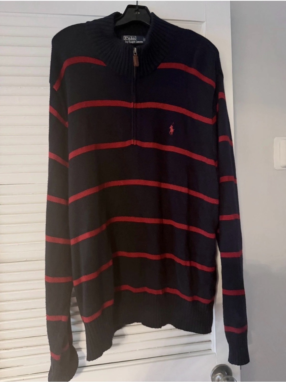 Polo by Ralph Lauren Men's Navy 1/4-Zip Sweater with Red Stripes XXL